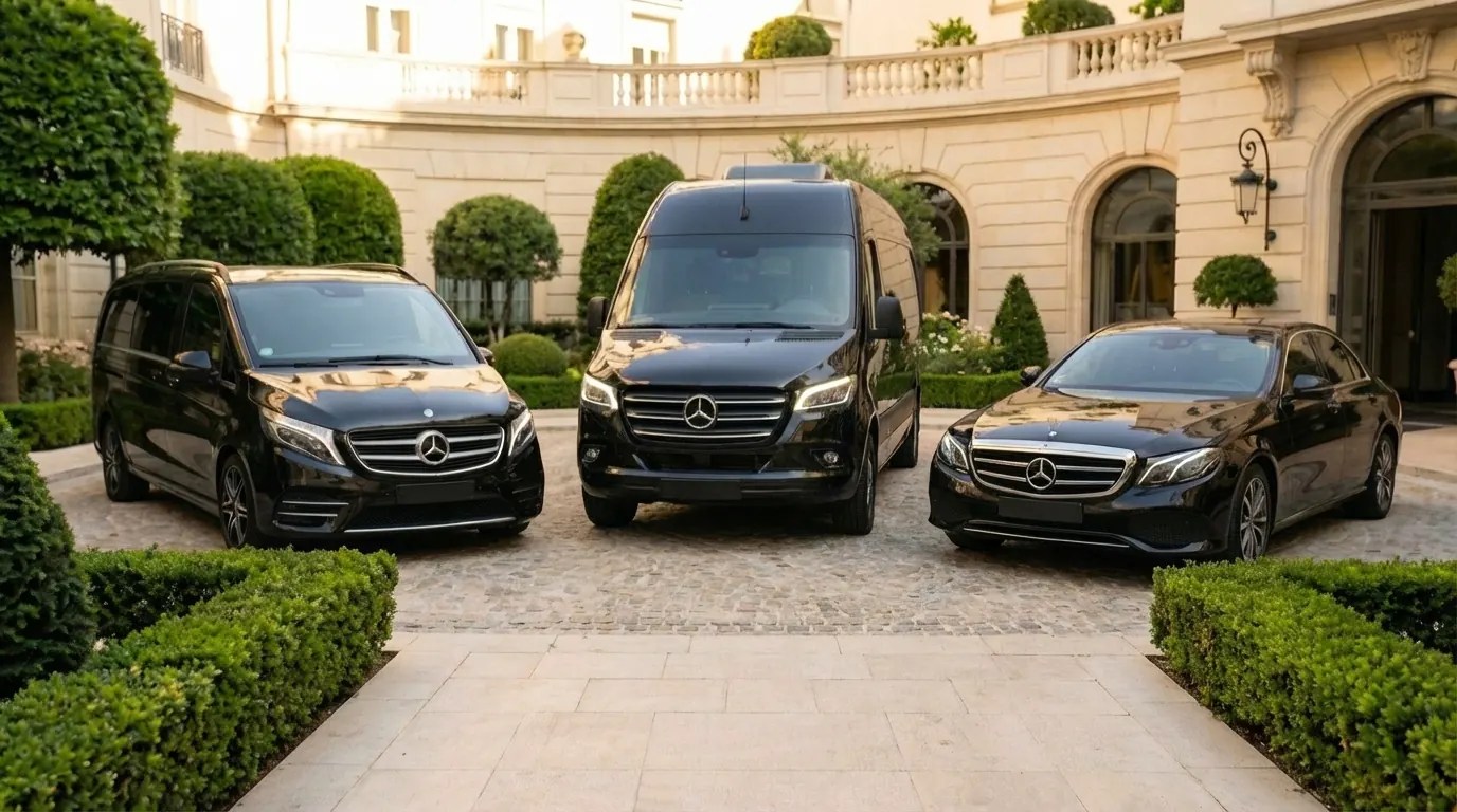 Frota de luxo Swiss Xperience — Mercedes-Benz e Tesla para transfers privativos na Suíça